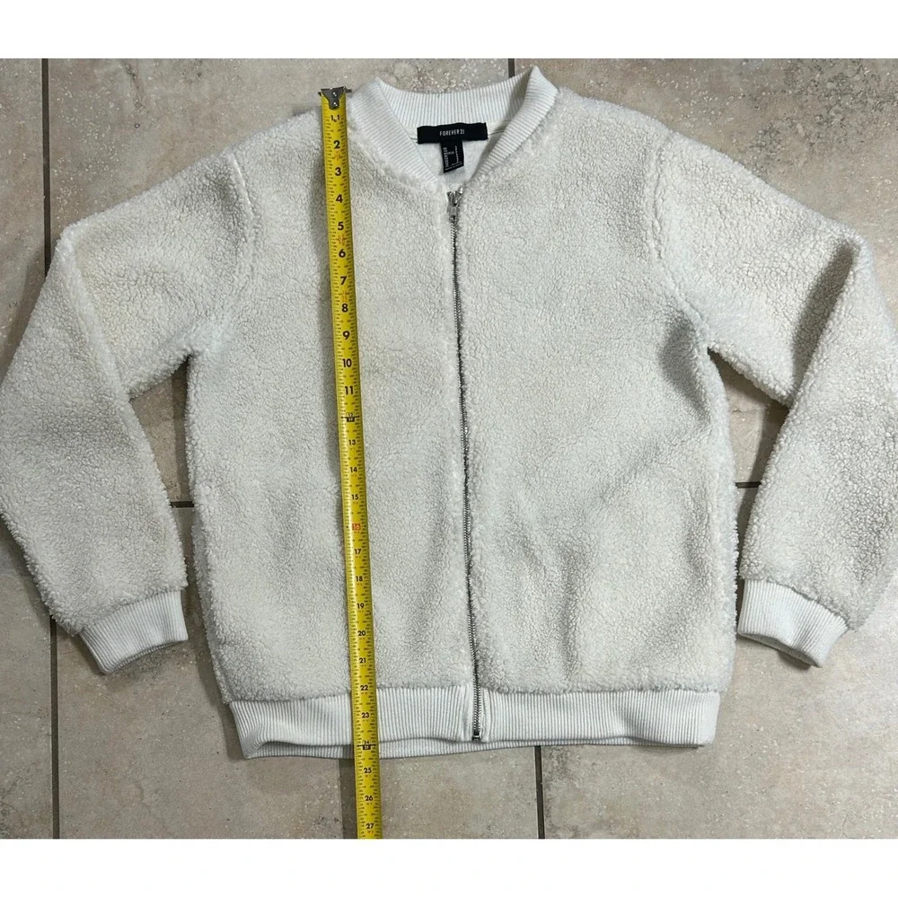 Forever 21 Cream‎ Sherpa Bomber Jacket Full Zip Small S Cozy Warm